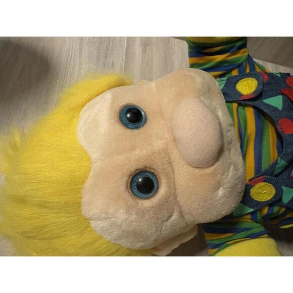 Vintage Jumbo Troll Plush Boy With Overalls Blue Eyes Yellow Hair JSI Brand NEW - Picture 3 of 9